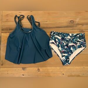 Tropical teal Print Women's Swim Set